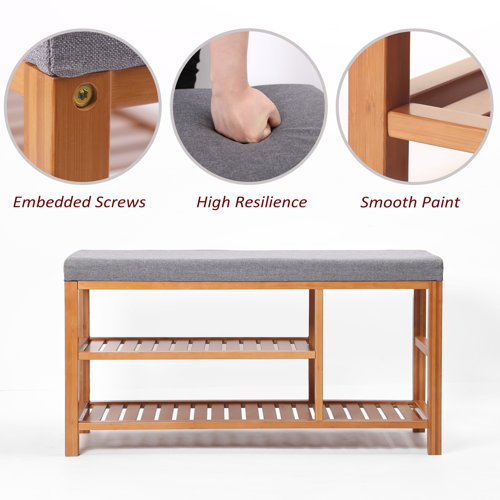 Dotted Line™ 6 Pair Solid Wood Shoe Storage Bench & Reviews Wayfair